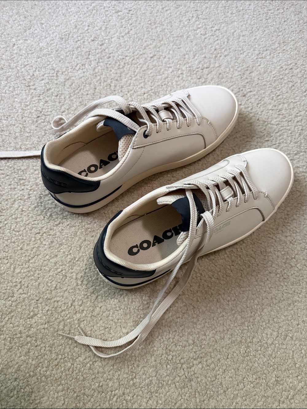 Coach Men's Cream and Black Low-Top Sneakers - Leather Athletic Shoes